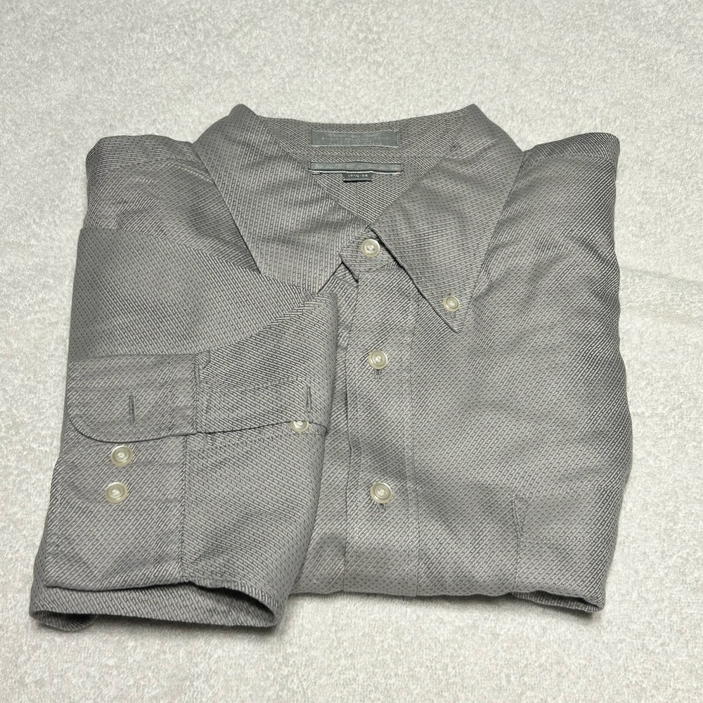 Hathaway Single Needle Taylored Men's Gray Dress Shirt 100% Cotton 17.5/35‎